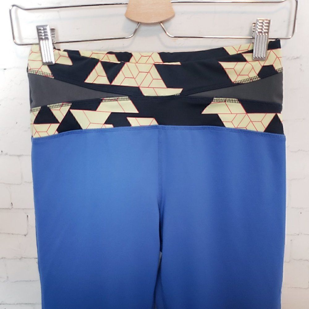 Oiselle Running Tights Size 4 Blue Yellow Zip Ankles Active Womens - Picture 3 of 10